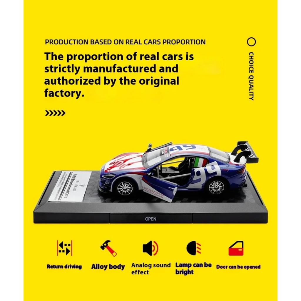 1/32 Scale Maserati GranTurismo MC GT4 Alloy Metal Diecast Model Car Sound & Light Pull Back Birthday Gift Hobby Collection Adult Good