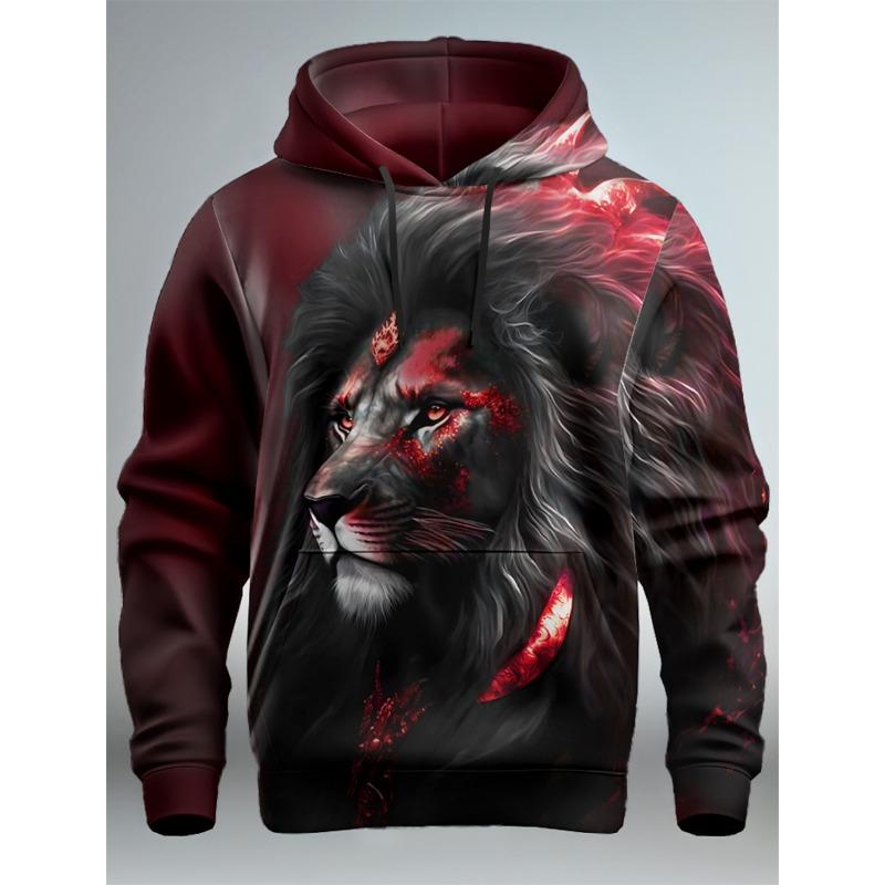 Animal Lion Pattern 3D Printed Men's Hoodie Spring and Autumn Casual Long Sleeve Hoodie Street Loose Sweatshirts Men's Tops