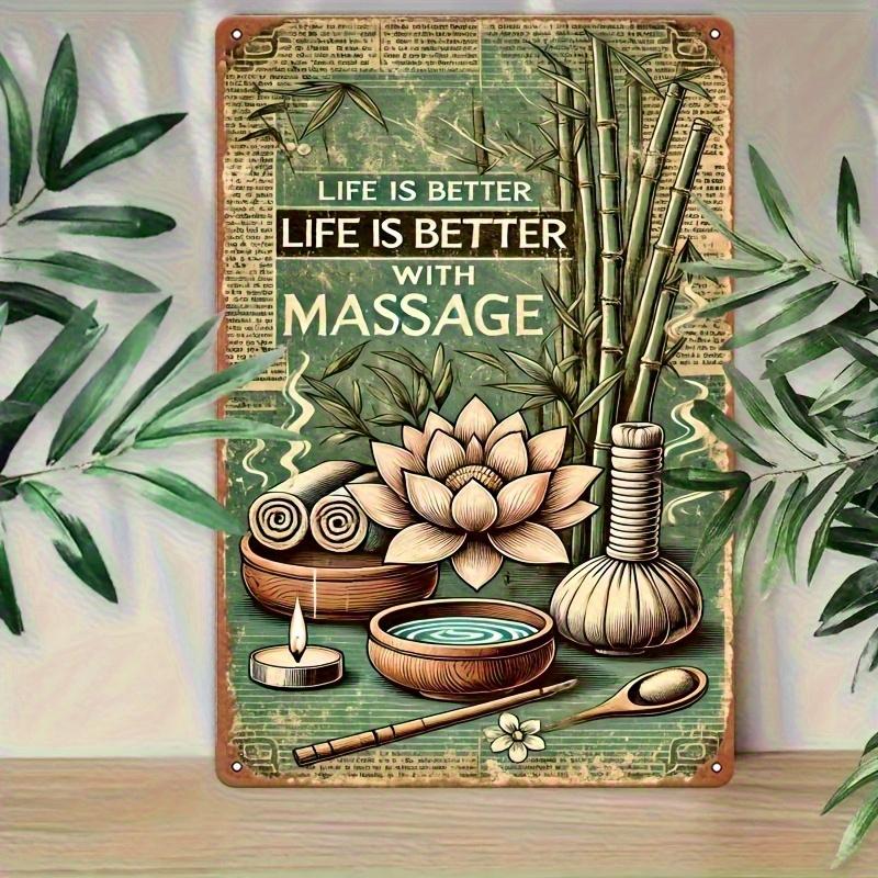 [2D Flat] 1pc, Massage Makes Life Better- Vintage Metal Tin Painting, Art Decoration, Easy to Install, 19.81X29.97 cm, Indoor An