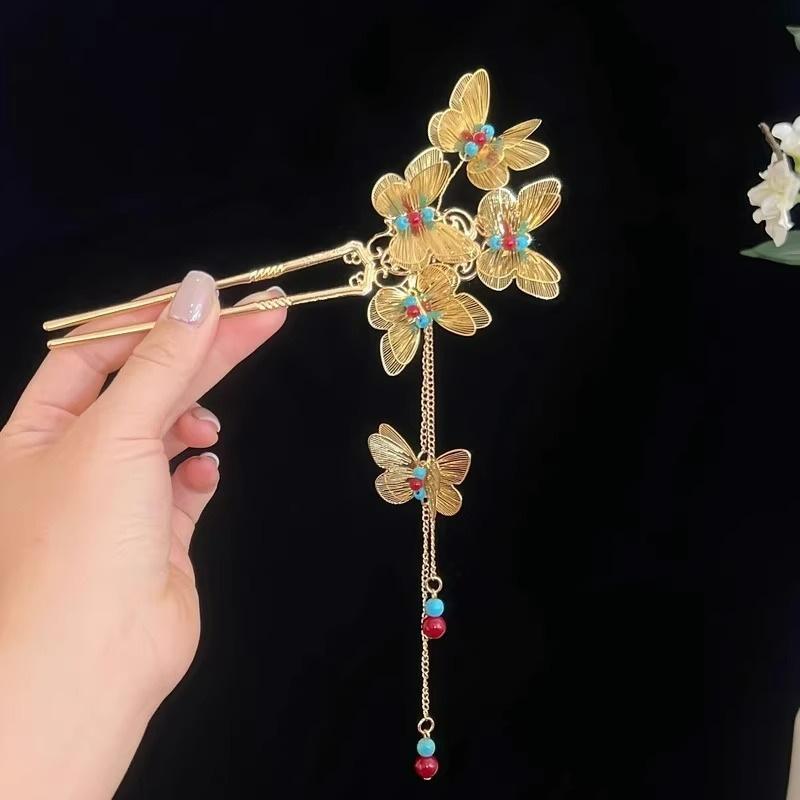 

New Chinese butterfly fringed hairpin retro national style elegant temperament niche hairpin hairpin light luxury hair accessories