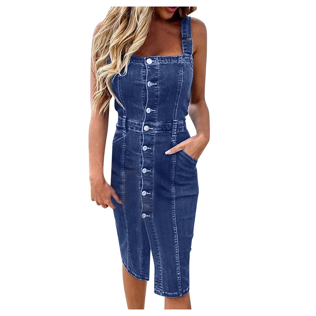 Button Casual Denim Dress V Neck 