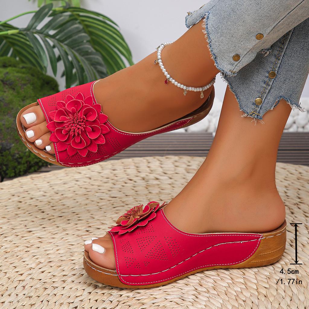 Flower Slippers Women's Slope Heel with Thick Bottom Summer Cool Slippers New Outer Wear