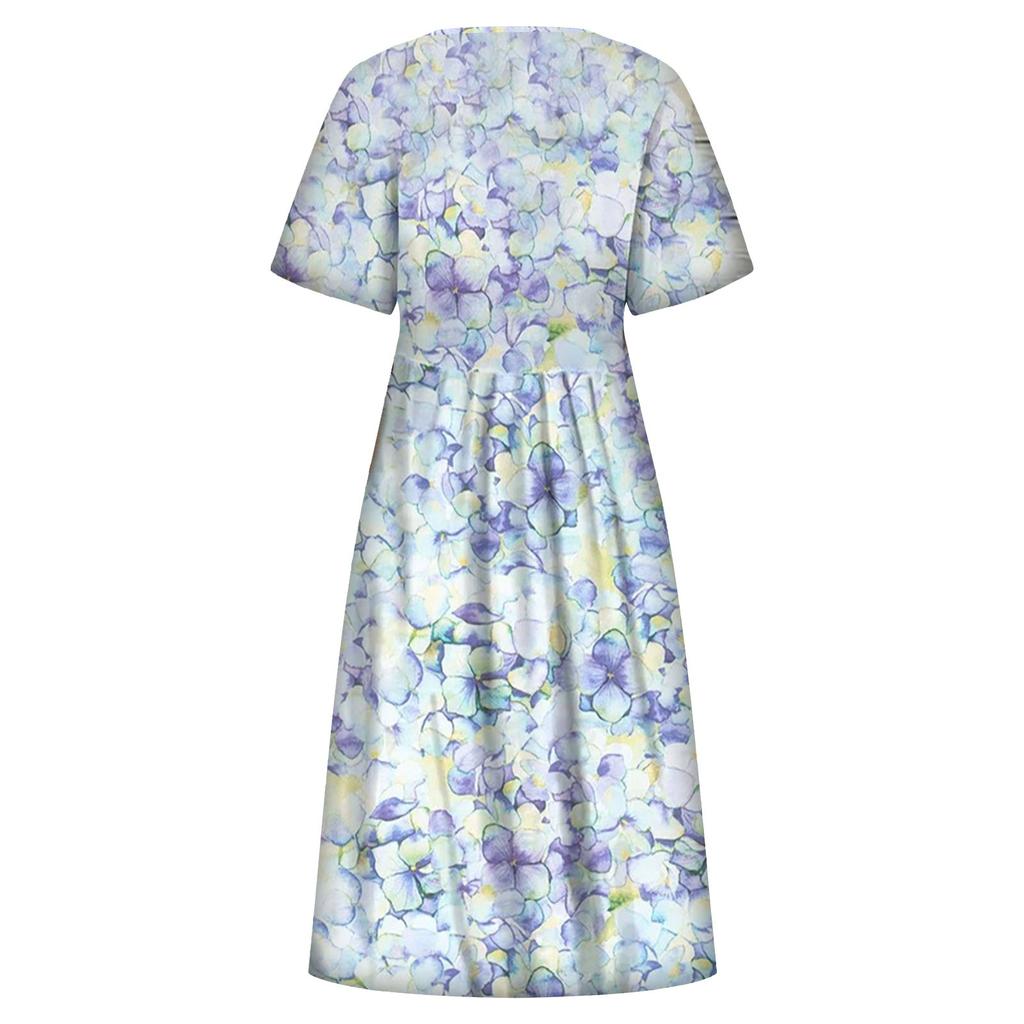 Women's Summer Casual Fashion Printed Short Sleeve 2022 O-Neck Pocket Dress