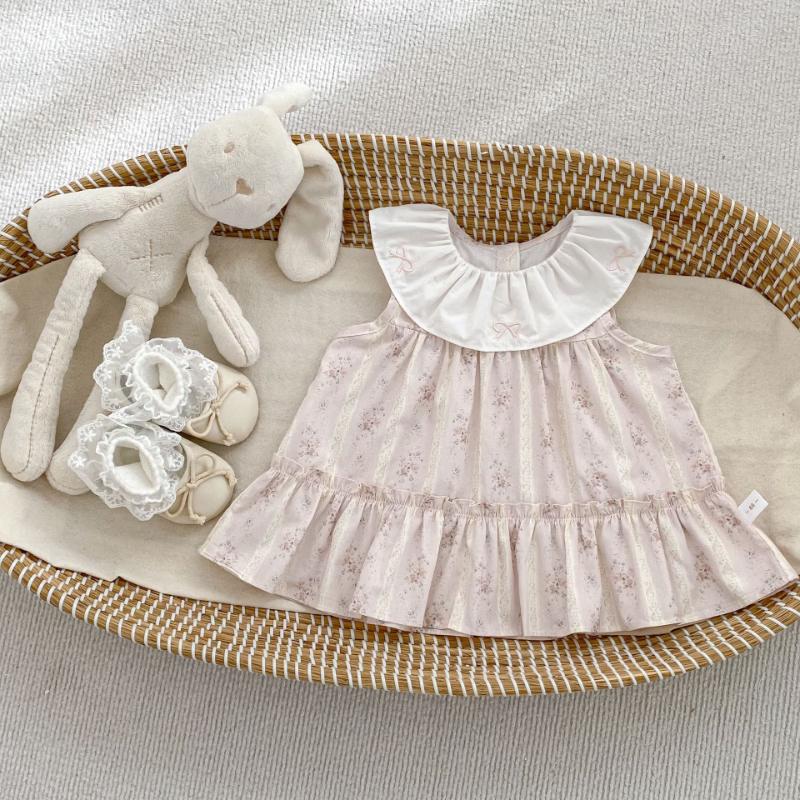 

Сладкое платье-принцесса для девочек, без рукавов, с воротником-куклой, в цветочек 90CM