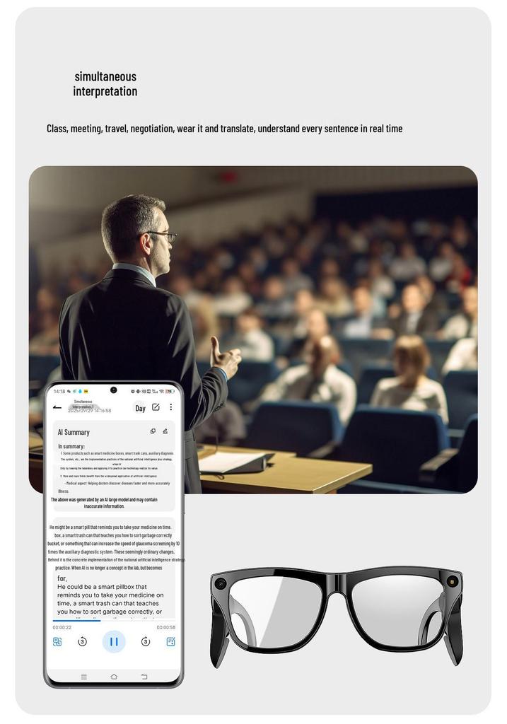 800W AI Smart Glasses: HD Camera, Anti-Shake Video, Translation, Electrochromic Lenses