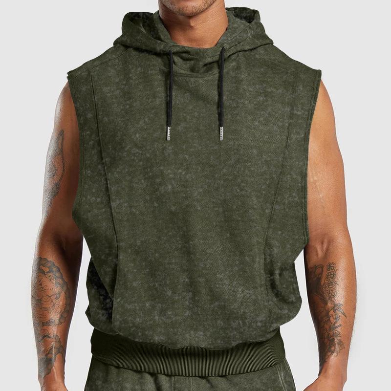 

2024 TEMU Men s Distressed Floral Sleeveless Hooded Top - European & American Street Style Trendy Fashion. XL зелёный