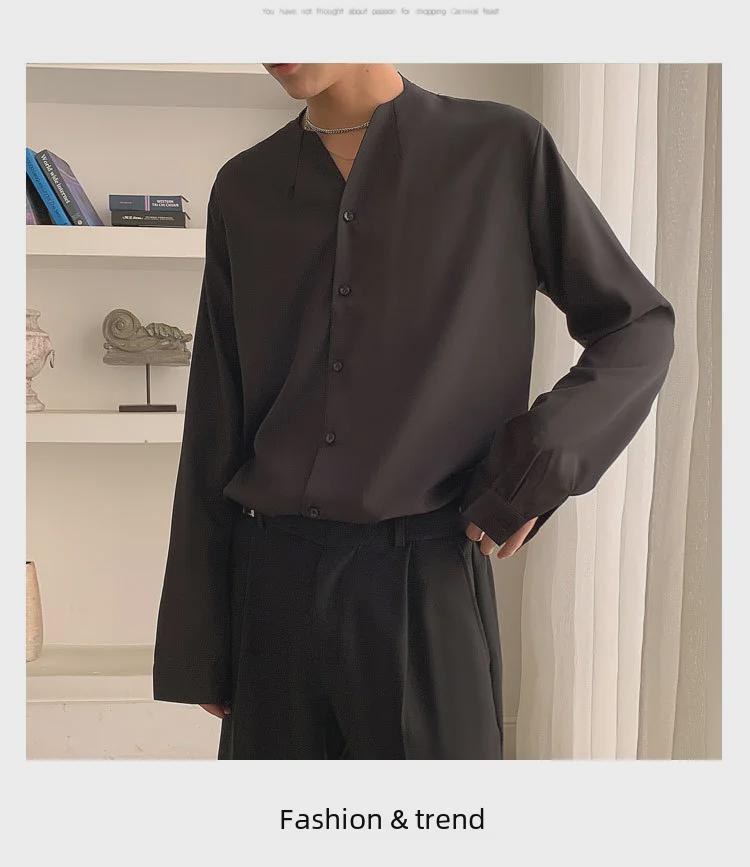 Men's Trendy Autumn Ice Silk Long Sleeve Shirt – Korean Style