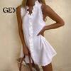 Ruffle Mini Skirt Dress Summer for Women, Sleeveless V Neck Cotton Sundress Beach Vacation Linen Short Dress, Boho Casual A-Line Women