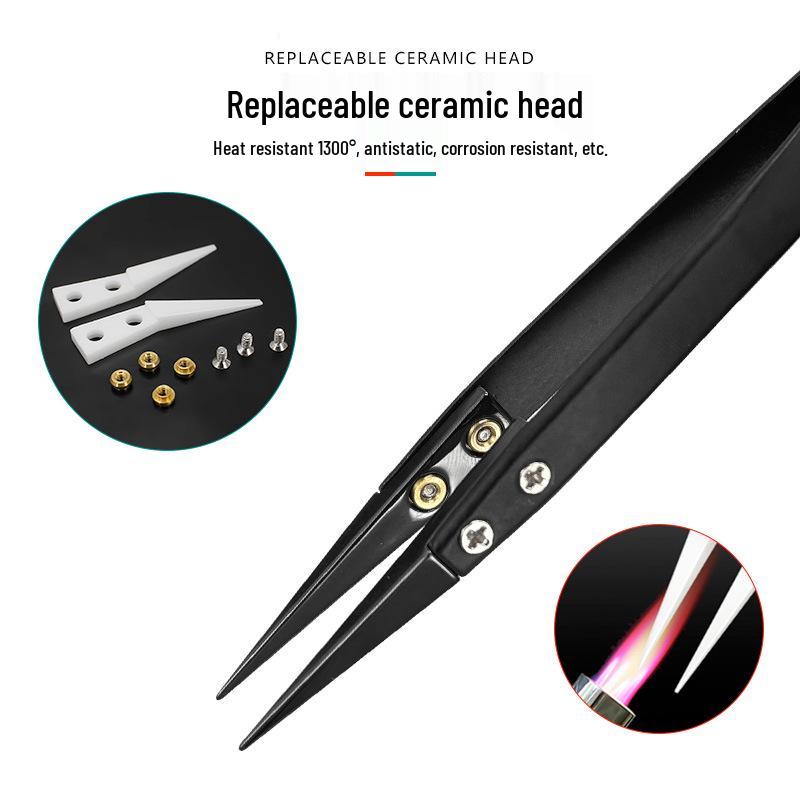 Vyměnitelné keramické pinzety pro vysokoteplotní pájení - Extra jemný hrot, nemagnetické, izolované pro opravu mobilních telefonů