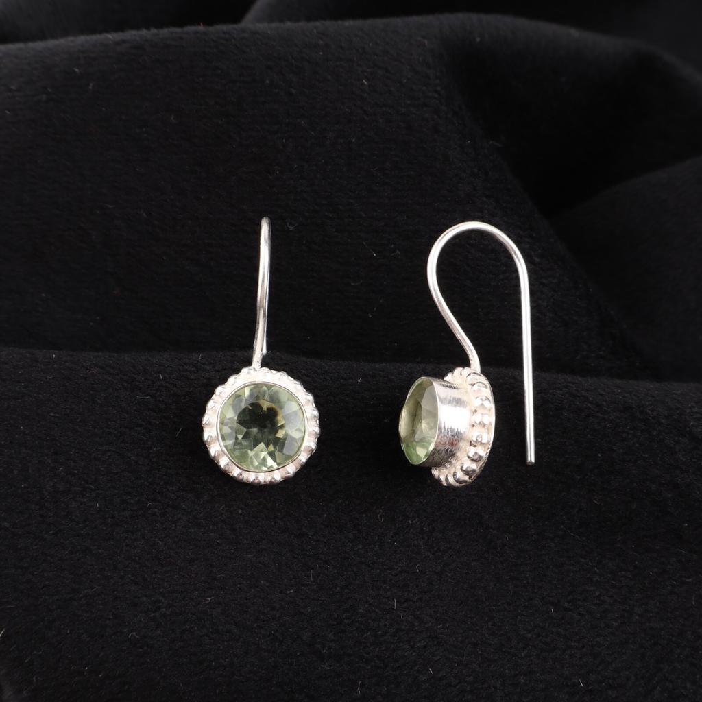 Green Amethyst Gemstone 925 Sterling Silver Jewelry Handmade Hook Earrings 0.93" EE-177-3
