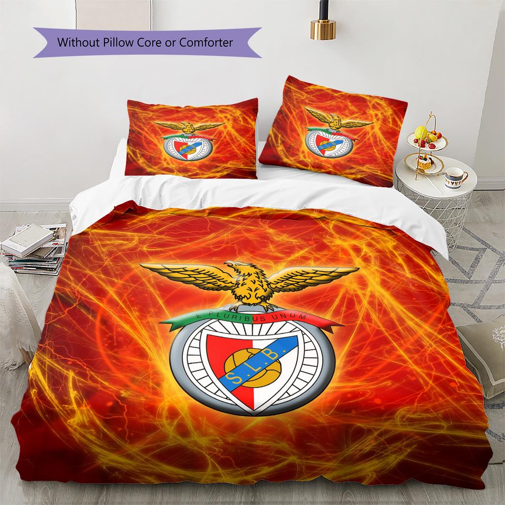SL Benfica Football Club Pattern Bedding Quilt Set Home Decoration Gift (1 * duvet cover + 2 * pillowcase without core)