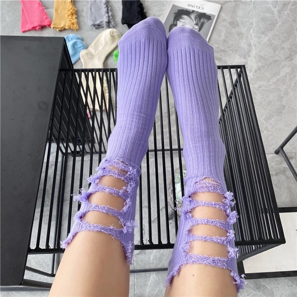 

Destroyed Broken Gothic Hip Hop Punk Cotton Ripped Socks Beggar Socks Summer Stockings Hem Ribbed троянди рожеві кольору