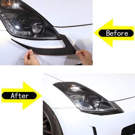 Carbon Fiber Headlight Lower Eyebrow Trim Sticker For Nissan 350Z 2003-2006