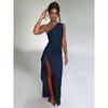 Split Satin Dress2025 Fashion Summer Elegant Sexy Silm Diagonal Shoulder Split Satin Dress