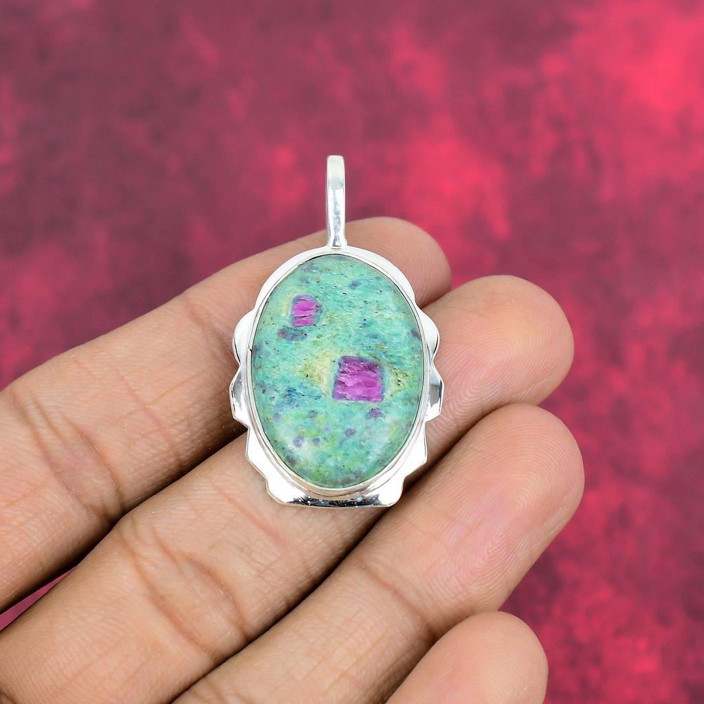 Ruby In Fuchsite 925 Solid Sterling Silver Pendant, Handmade Gemstone Pendant Jewelry, Gifts For Wife Brand New Pendant