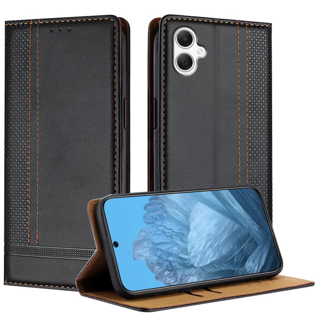 For Samsung Galaxy A07 Case L-Shaped Grid Pattern Leather Stand Phone Cover with Card Slots
