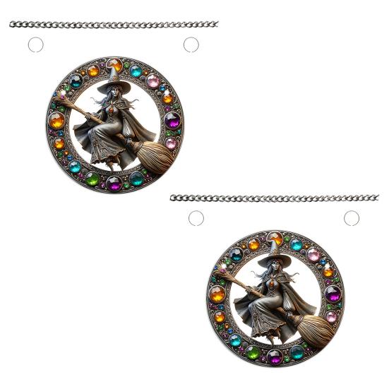 Yousheng Halloween Witch Flying Broom Suncatcher Faux Crystal Magic Witch Wall Art Decor Acrylic Stained Glass Window Hanging Sun Catcher for Home