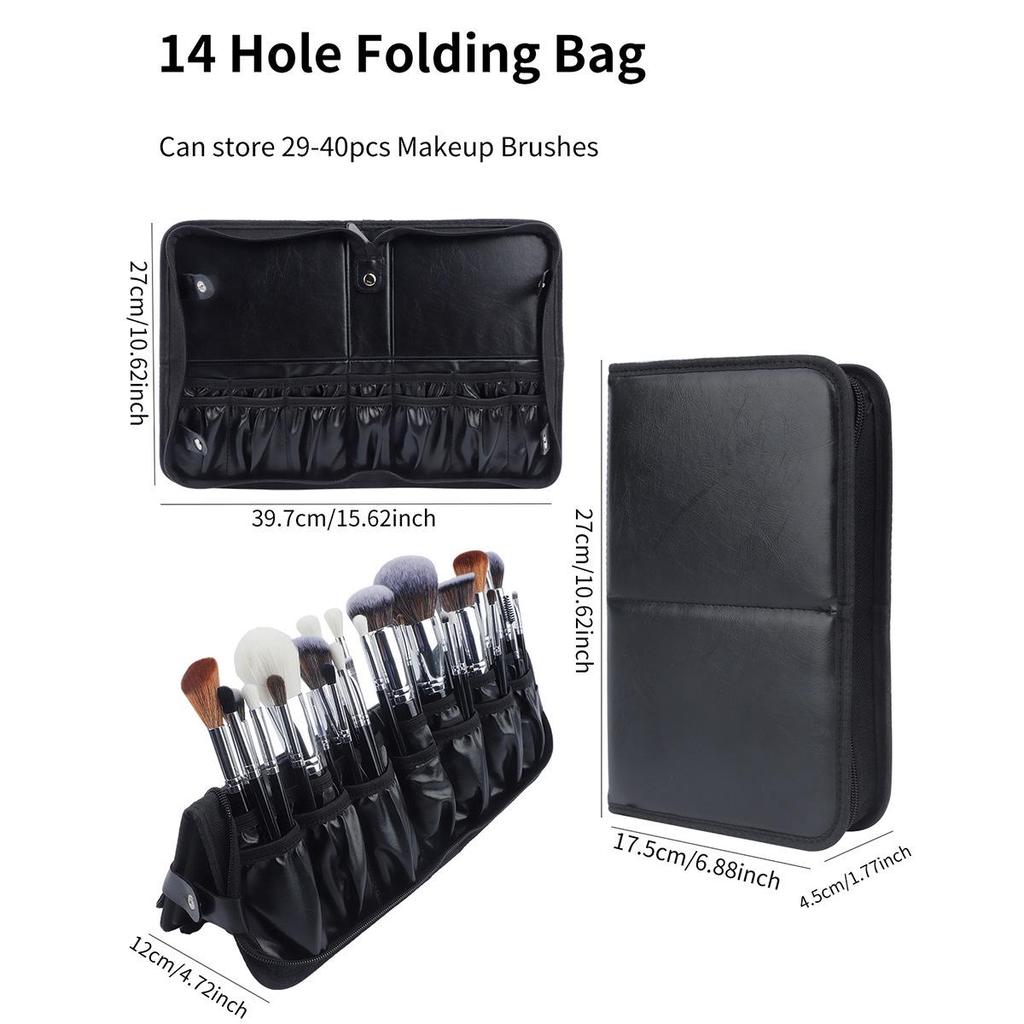 14-40 Slot Large-Capacity Foldable Makeup Brush Bag – Black