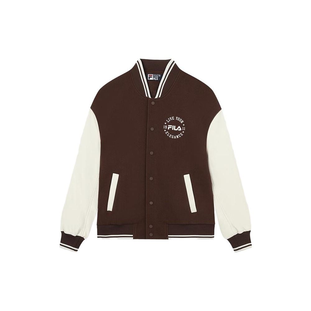 FILA Printed Letter Single Button Spliced Loose Long Sleeve Baseball Jacket Unisex jackets Liver-Red F11U339701FDK
