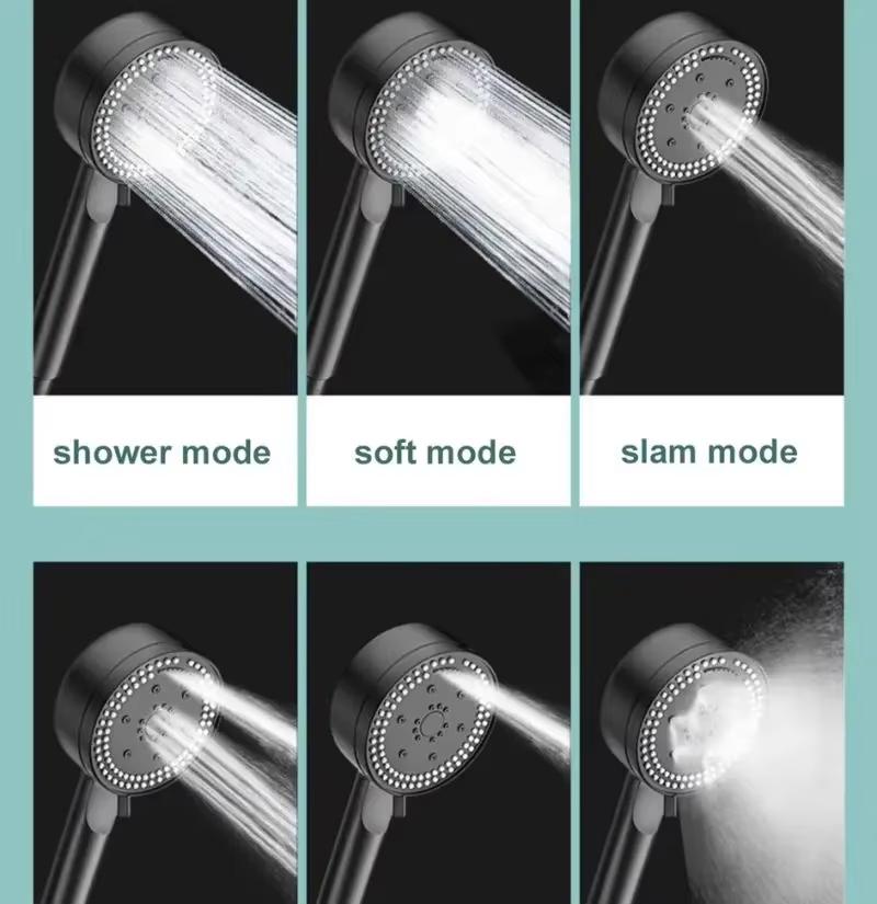 8 Modes High-Pressure Shower Head Fall Resistance Black Handheld Showerhead Water Saving Bathroom Shower Accessories Tool Parts