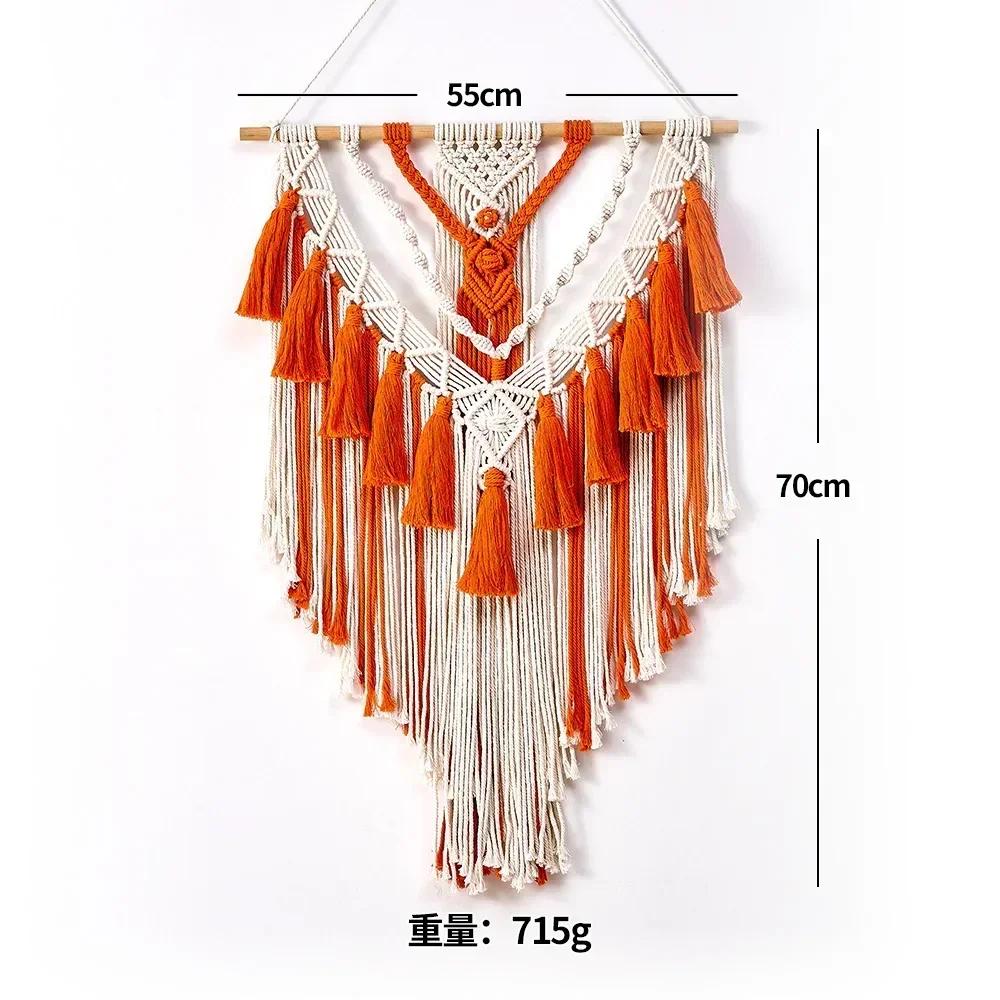 

Новый Тканый Вручную Хлопковый Канат Гобелен Домашний Настенный Декор Гостиной Задний Фон Занавеска Кисточка Персонализированные Разделительные Шторы 55x70cm оранжевый