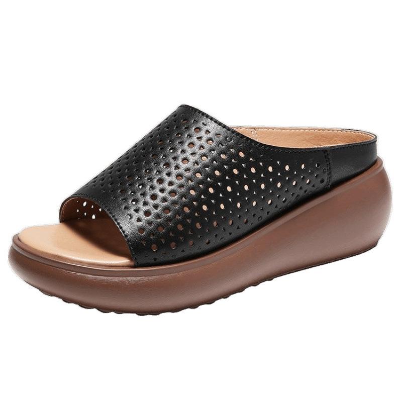 Hollow platform slippers 2025 fashion fish mouth open toe shake bottom muffin heel women's shoes foreign trade large size shoes