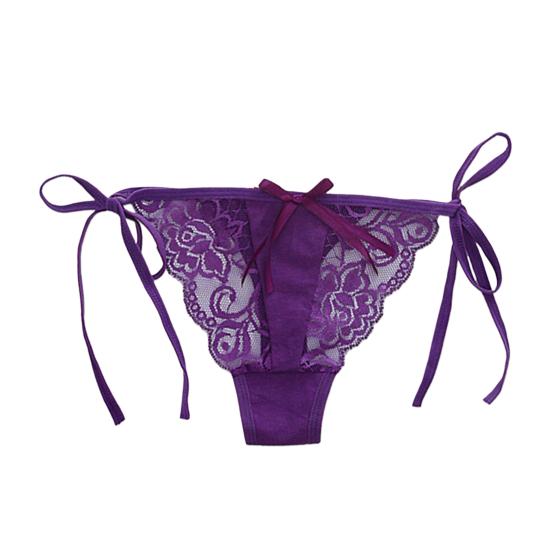 Women Thong Floral Embroidery Hollow Out Bow Decor See-through Lace Briefs Low Waist Elastic Wedding Night Bedroom Lady Underpants