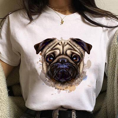 Harajuku Aesthetic White Tops Pug Cute Graphic Print T-Shirt Women Tee Casual Tshirt New Summer Fashion Female T Shirt