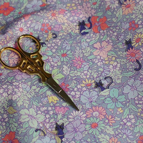 

Floral and Cat Print Cute Sheeting Fabric for Made in 22FA 110cm x nora. FR1162-A Sewing, Cotton, Japan, Pre-Cut, (Blue, 100cm) синий