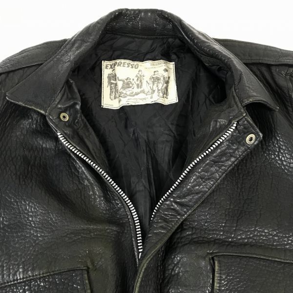 EXPRESSO Made in France Genuine Leather Flight Jacket Black Men’s ML Outerwear(USED)