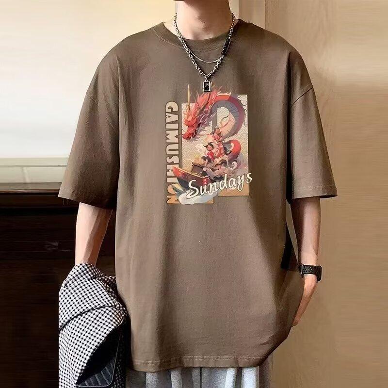 Men'S Trendy Letter Round Neck Printed Short Sleeved T-Shirt For Summer Ins Loose Casual Top