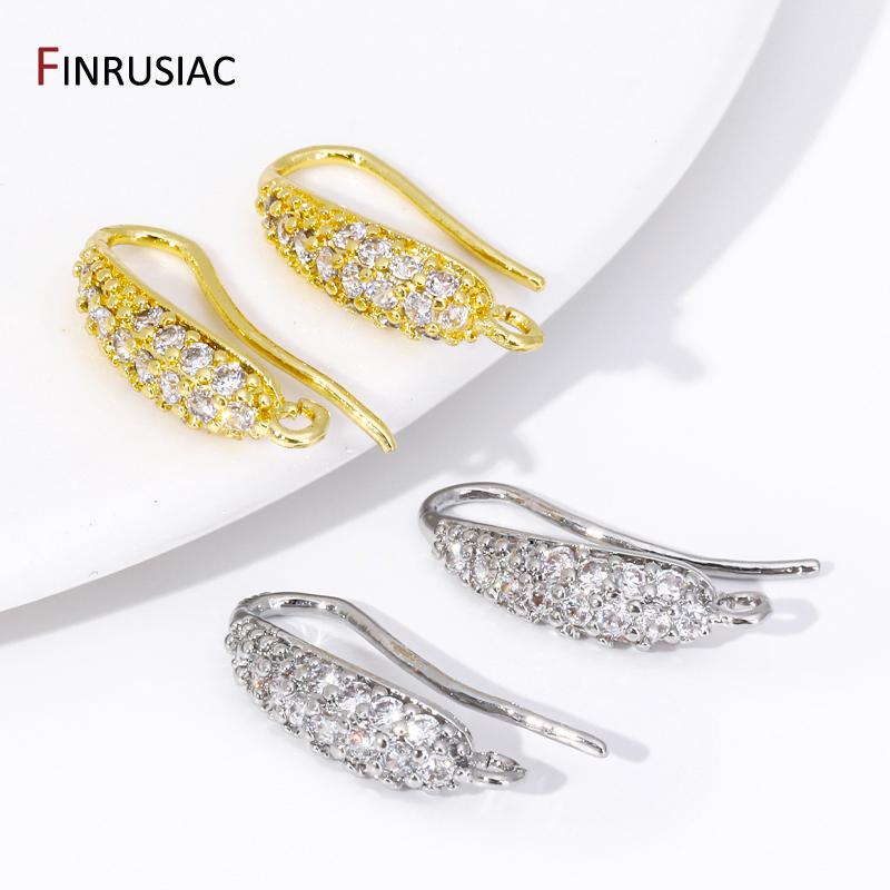 18K Gold Plated Brass Earwires Inlaid Zircon Earring Hooks Findings For DIY Earrings Making Supplies Accessories