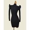 French Style Design Long Sleeves Half Turtleneck Base Dress Fashion Wind Black Silm High Elastic Metal Buckle Sheath