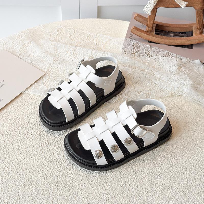 Girls' Versatile Roman Sandals 2026: Trendy Rivet Soft Sole Princess Shoes with Non-slip Hollow Design