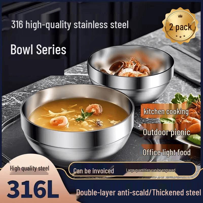316 Stainless Steel Double-Layer Insulated Bowl 15CM
