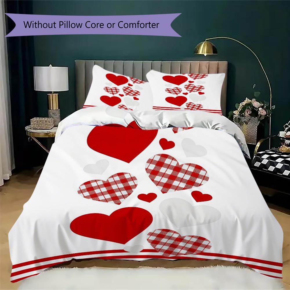 Rotes Love-Muster Bettwäsche-Steppdecken-Set Steppdeckenbezug Kissenbezug Heimdekoration Geburtstagsgeschenk (1 * Bettbezug + 2 * Kissenbezug ohne Füllung)