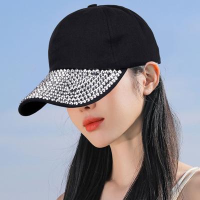 Women Baseball Cap with Sparkling Rhinestones Wide Brim UV-Proof Sun Protection Shiny Stylish Hat Outdoor Cap
