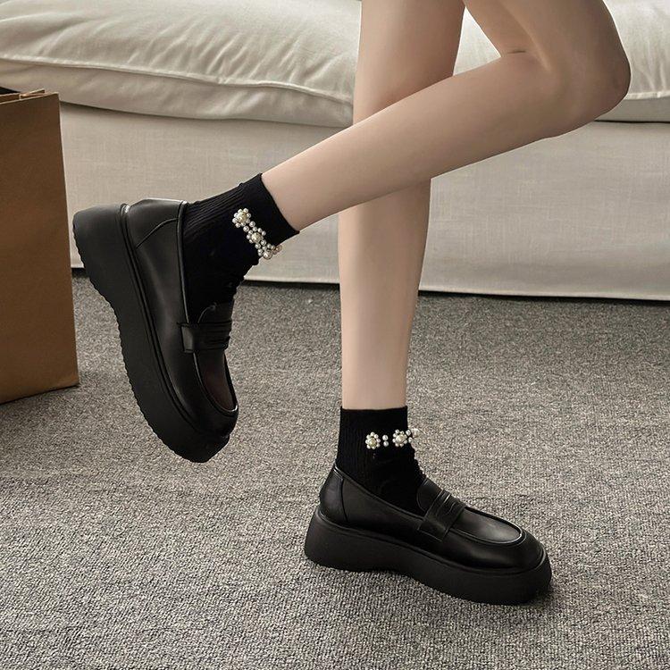 Platform loafers women's 2025 new autumn muffin versatile British style small leather shoes one pedal single shoes