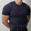 Men Summer Sport T-shirt Knitted Thread Elastic O Neck Slim Fit Solid Color Short Sleeves Pullover Workout Gym Training Top