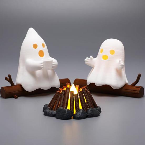 Halloween Ghost Campfire Gathering Nightlight Spooky Statue Decoration 3D Printed Bookcase Ornament Home Decor Accent