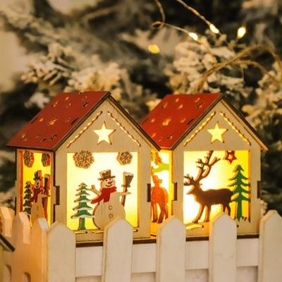 New Assembled Cabin Christmas Night Light DIY Wooden Luminous House Painted Xmas Hanging Ornaments Home
