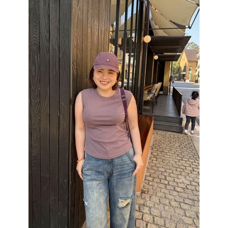 

Plus-Size Women s Summer Sleeveless Vest, Comfortable and Stretchy, 100kg Style, Covers Side Breasts, Inner Layer T-Shirt Purple((in Stock)) 2XL