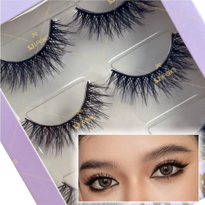 3 Pairs High Quality Strip Lashes Handmade Natural for Fluffy Mink Lashes Custom Logo Box Packaging