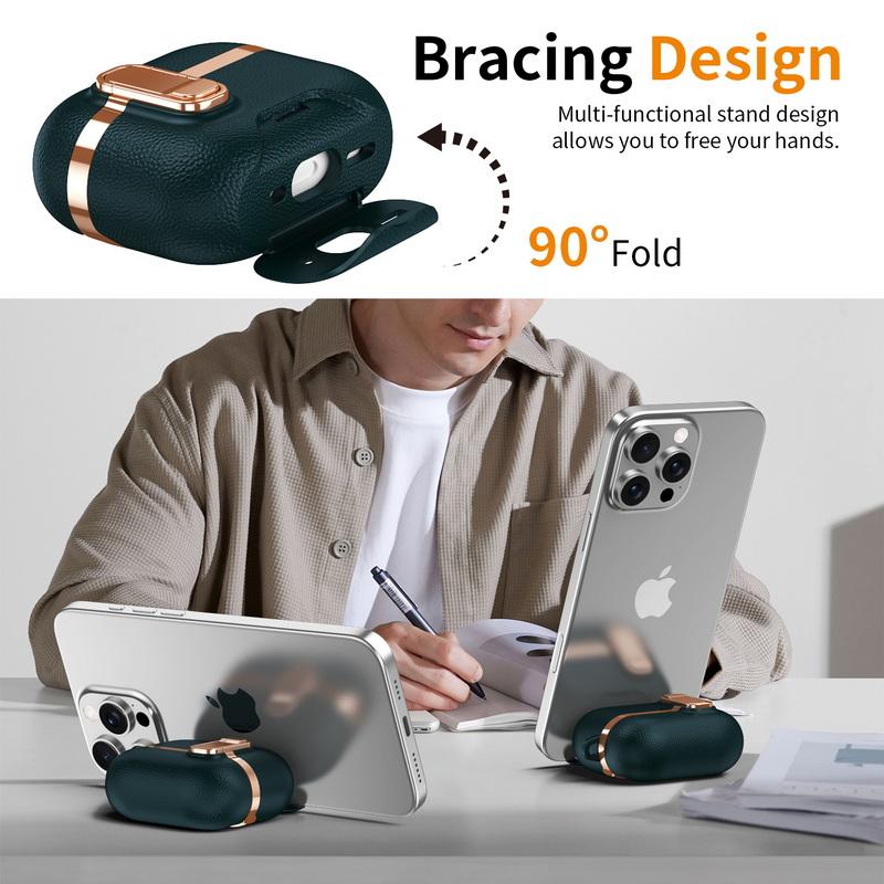 Galvanisiertes Leder-Kopfhörerhülle für AirPods 4. Generation Pro 3 2 Bluetooth-Headset-Abdeckung mit Telefonständer Schlüsselanhänger für AirPods Pro 3 2 Kopfhörer-Ladebox
