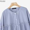 ZANZEA Women Casual Round Neck Loose Long Sleeve Stripe Blouse
