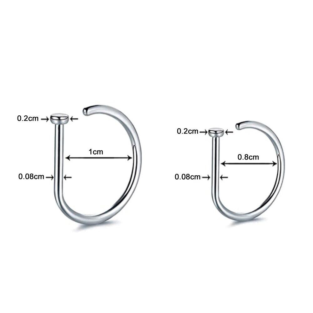 0.8/1cm Alloy Nose Rings D Shape Nose Hoop Stud Ear Cartilage Piercing Nose Nostril Piercing Nariz Body Jewelry Piercings