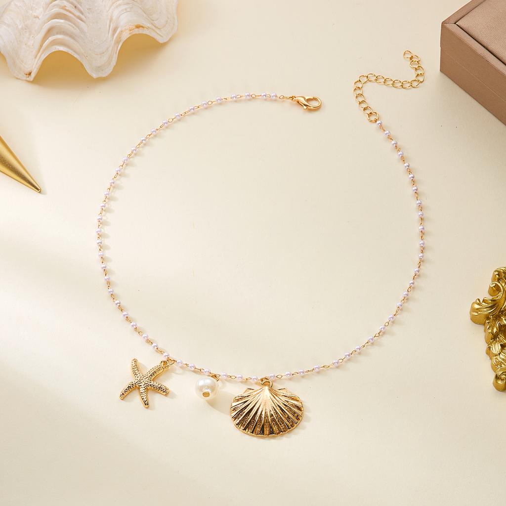 Bohemian Starfish Shell Pendant Necklace For Women Trendy Summer Imitation Pearl Chains Choker Beach Party Neck Charm Jewelry