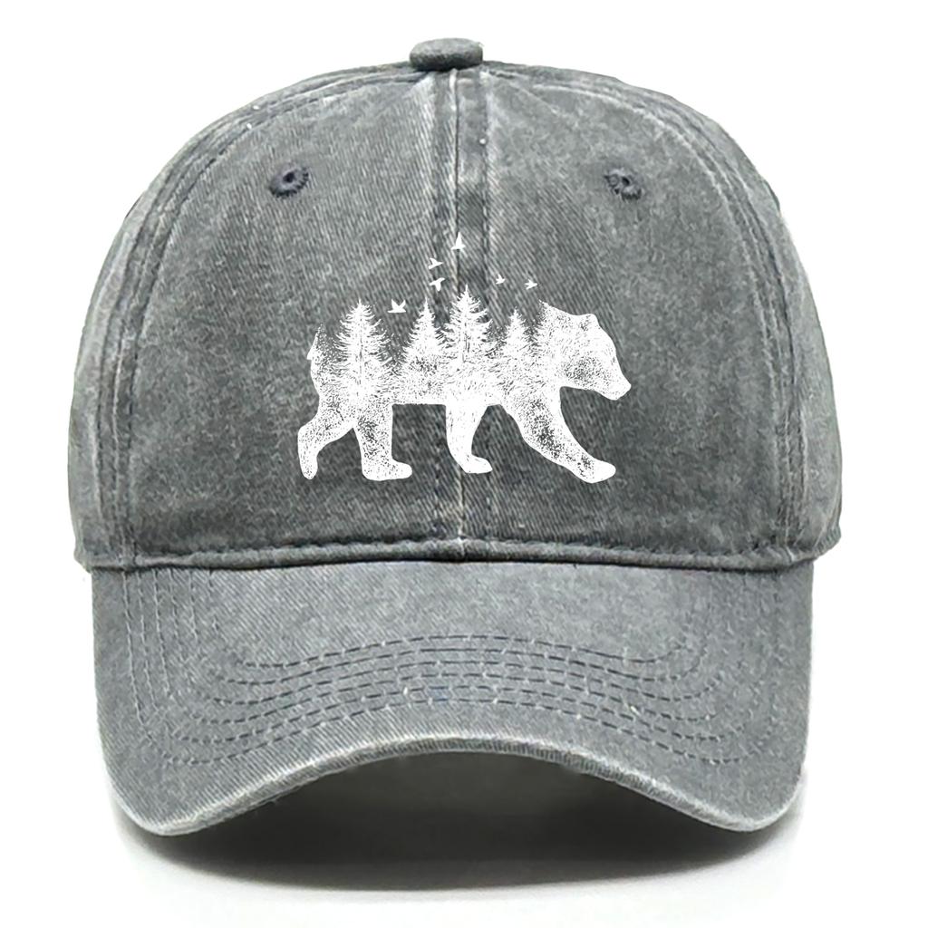 Forest Bear Washed Cotton Snapback Baseball Caps Gorra Hombre Leisure Distressed Adjustable Baseball Hat For Mountaineering