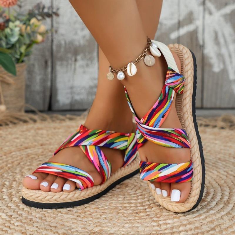 Women's Flat Roman Sandals, Cross Strap Soft Sole Beach Shoes, Plus Size Casual Student Summer Sandals