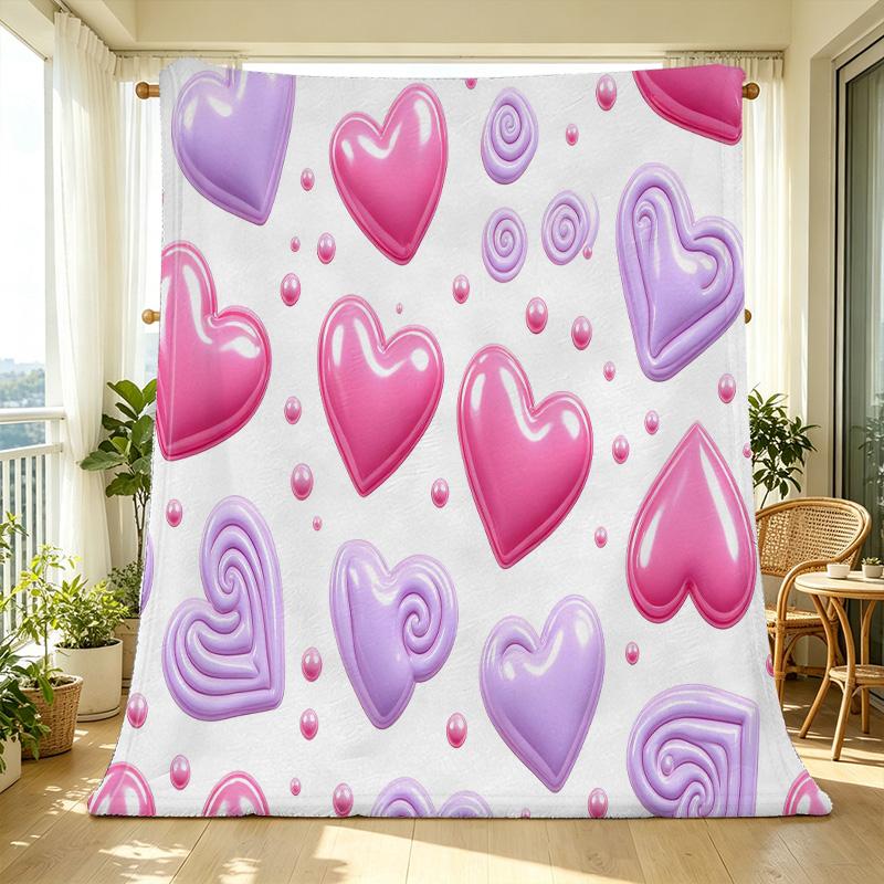 Lightweight Flannel Blanket | Heart Pattern Soft Cozy Warm Throw, Ideal for Home Lounging, Valentine's Day Gift, Sleep-enhancing Cute Home Decor